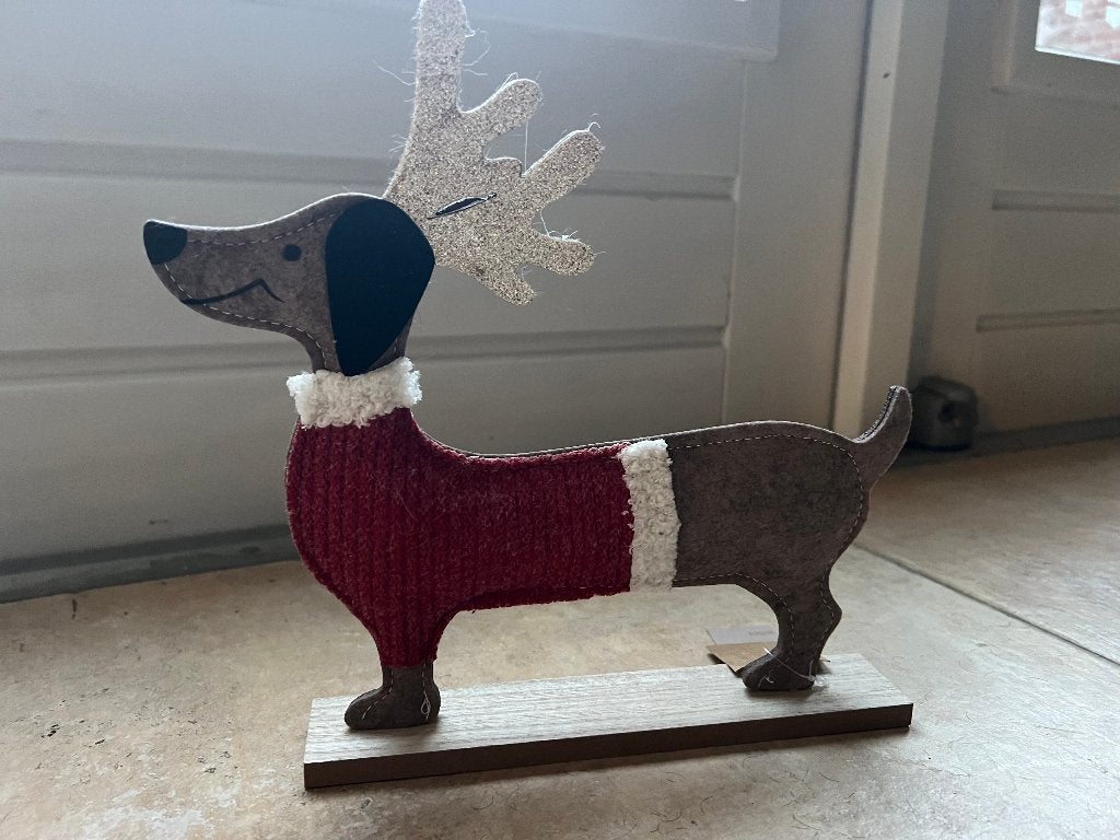 Tekkel deco 25 cm lang hout vilt kerst sfeer Geheel Nieuw, Diversen, Ophalen of Verzenden, Nieuw