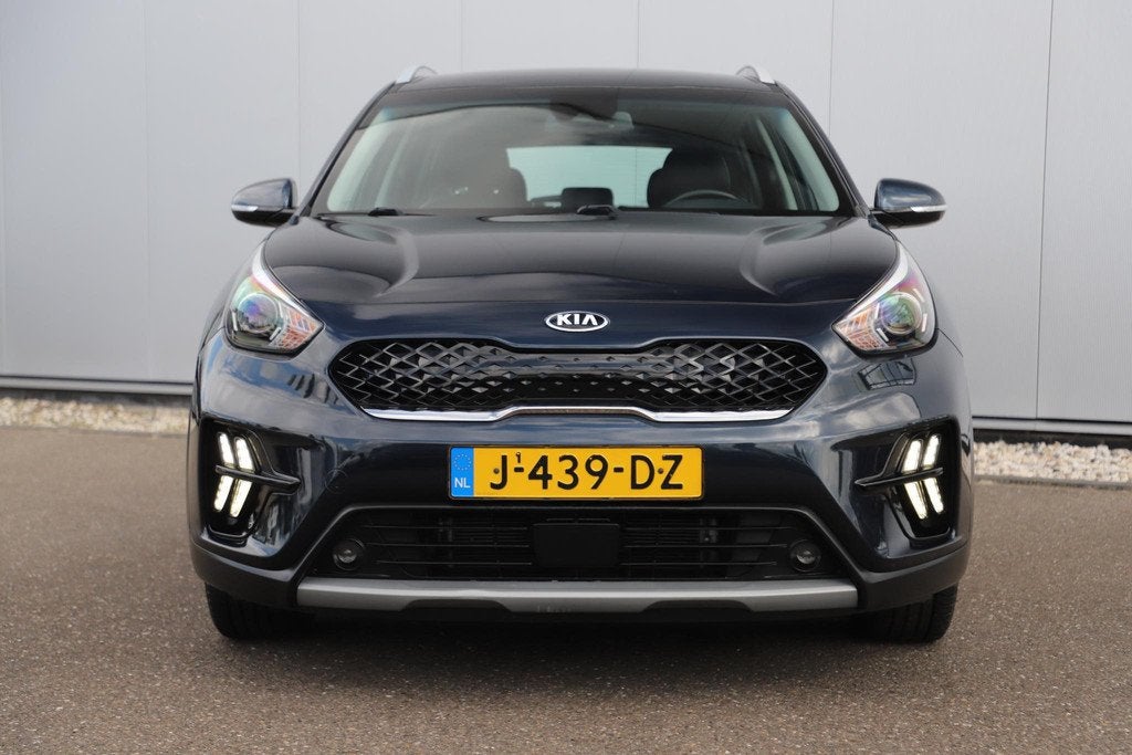 Kia Niro 1.6 GDi Hybrid DynamicLine Automaat Navigatie Achte, Auto's, Kia, Gebruikt, Euro 6, Blauw, Leder en Stof