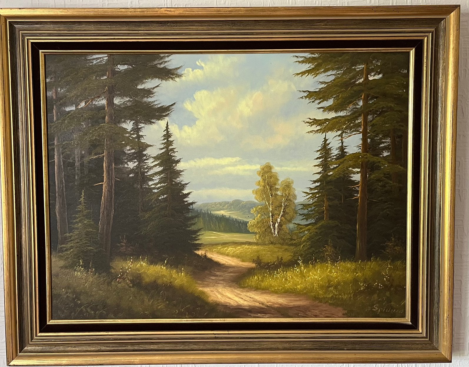 Olieverfschilderij gesigneerd Spindler 1977 - landschap, Antiek en Kunst, Ophalen, Doek, Landschap, Olieverf