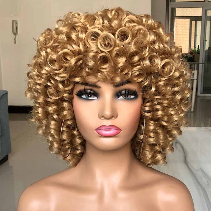 Donkerblonde Korte Afro Pruik Haar Dames Vrouwen Krullen, Sieraden, Tassen en Uiterlijk, Uiterlijk | Haarverzorging, Verzenden