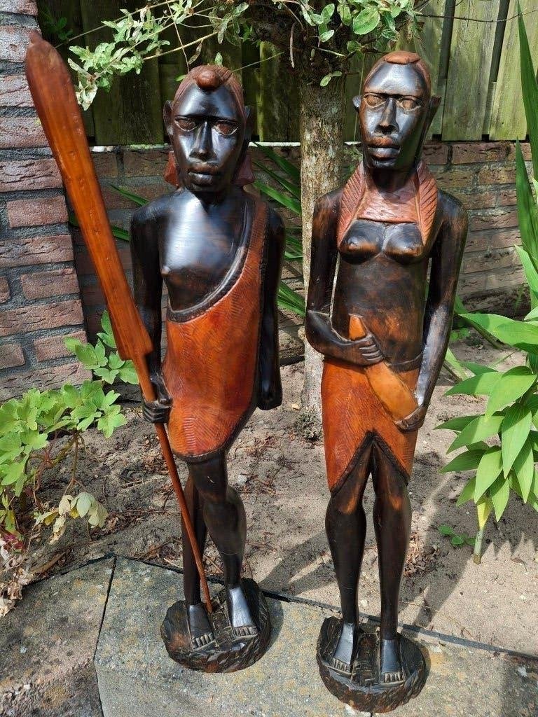 Masai beelden hout, Ophalen of Verzenden, Hout, Houtsnijwerk, Bruin