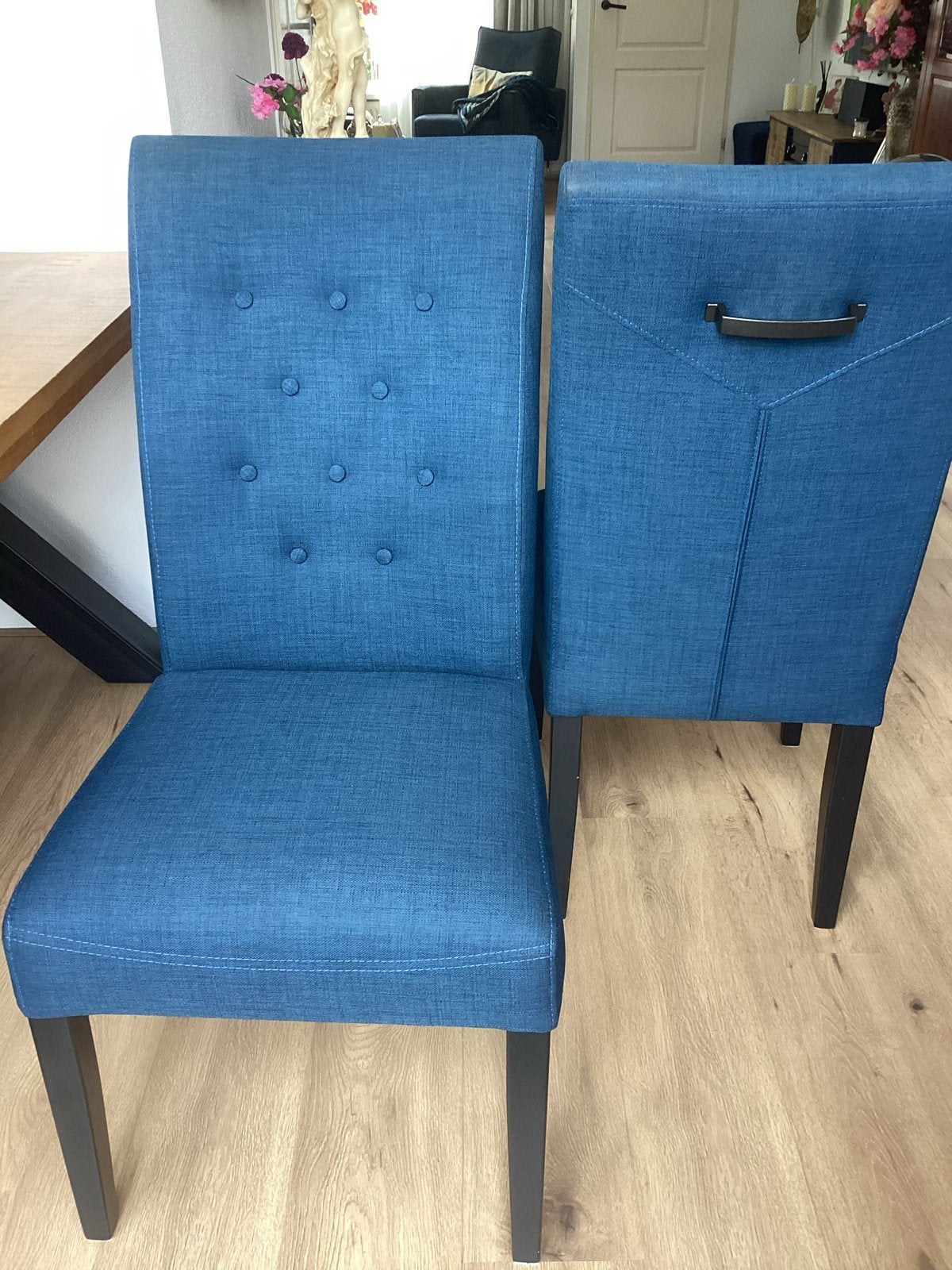 Set van 4 blauwe eetkamerstoelen - Zo goed als nieuw, Ophalen, Blauw, Zo goed als nieuw, Vier