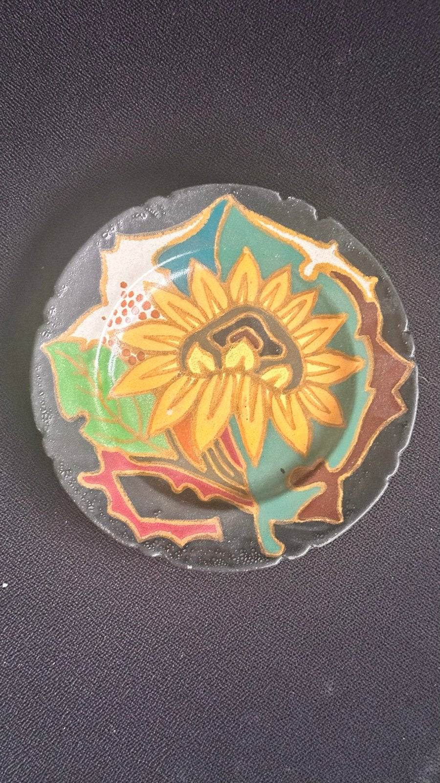 Handgeschilderd plateelbordje Olympiade 1928 met zonnebloem, Ophalen of Verzenden