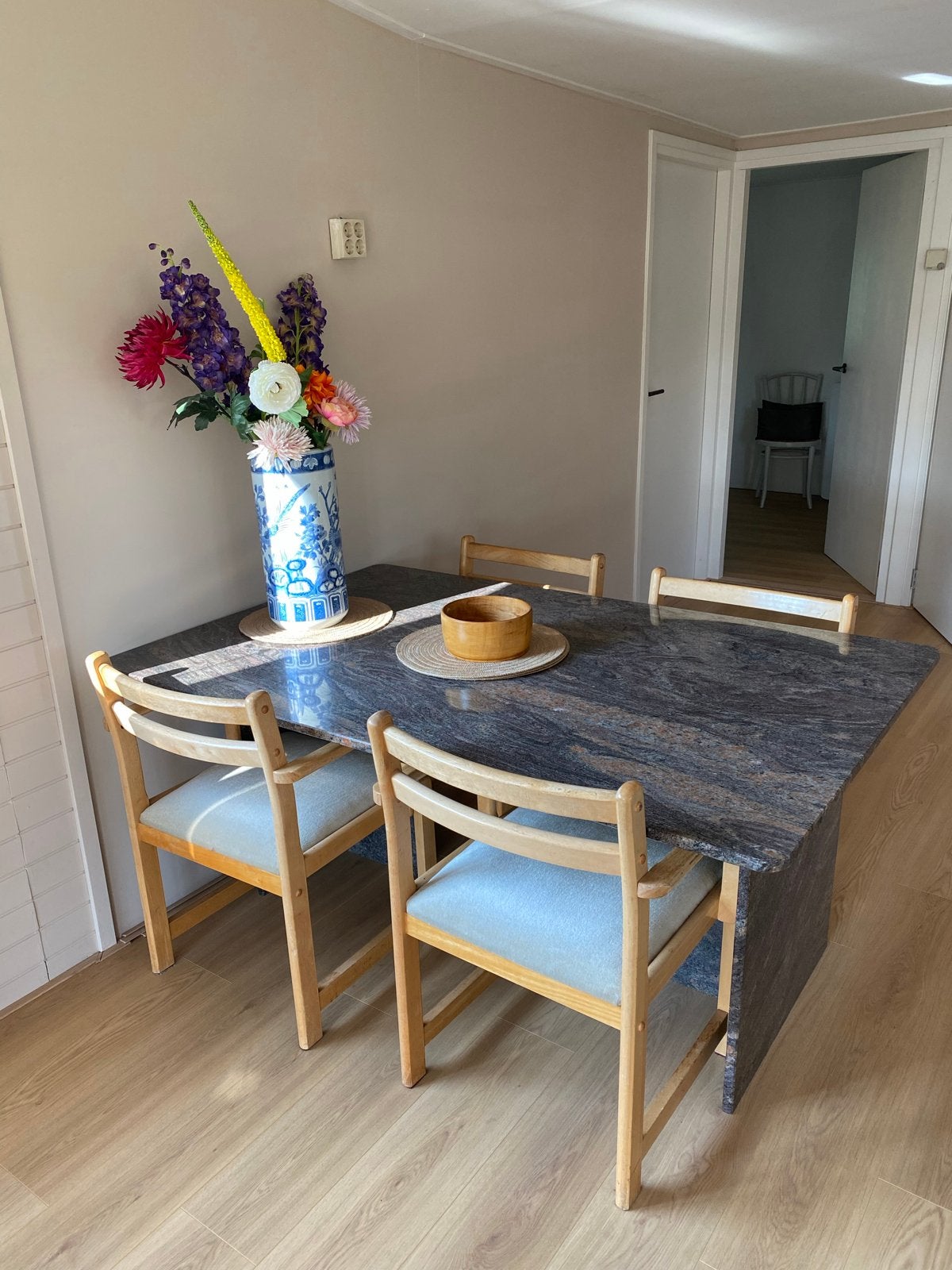Marmeren eettafel voor 4 personen, Huis en Inrichting, Ophalen, Overige materialen, Gebruikt, Vier personen