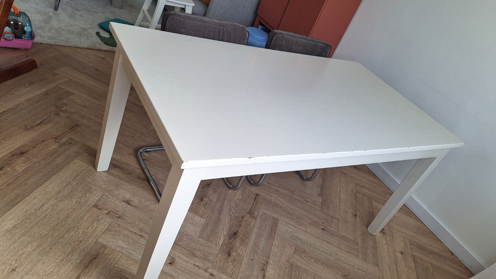 Uitschuifbare eiken eettafel - Crème wit, Ophalen, Gebruikt, Eikenhout, 200 cm of meer