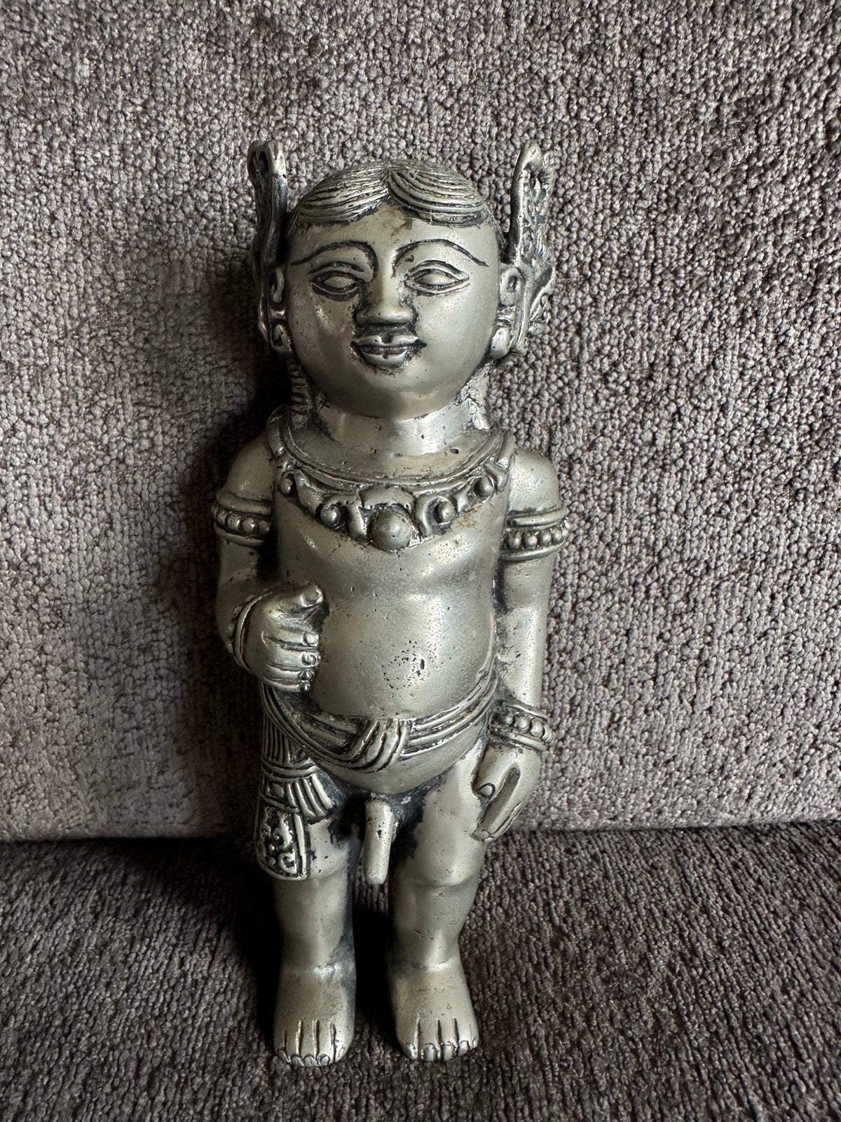 Massief oud  Brons Hindoe beeldje India, Zilver, India, Handgemaakt, Ophalen of Verzenden