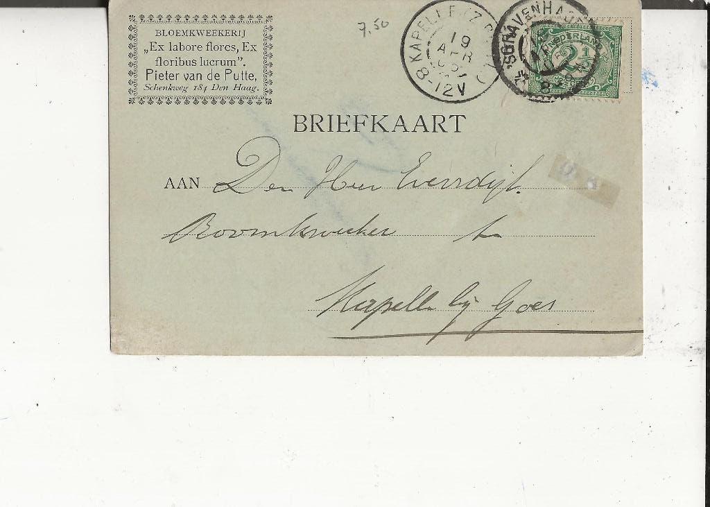 Den Haag Briefkaart Schenkweg 14 Bloemkweekerij GR Kapelle Z, Verzamelen, Ophalen of Verzenden, Voor 1920, Gelopen, Zuid-Holland