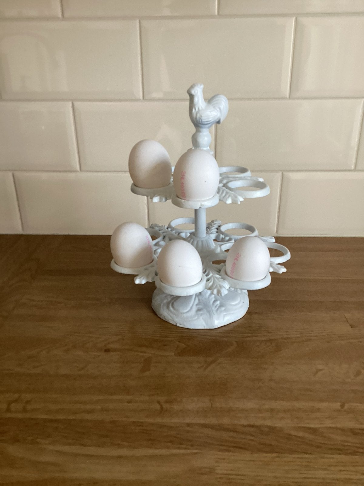 Decoratieve eierhouder met haan - Landelijke stijl, Ophalen of Verzenden, Metaal, Wit, Landelijk