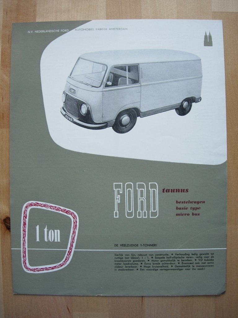 Ford Taunus Bestelwagen Brochure 1955, Gelezen, Ford, Ophalen of Verzenden, Ford