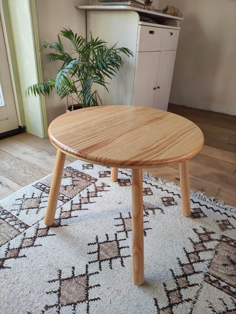 Ronde salontafel tafeltje rond kindertafel blank hout grenen, Ophalen of Verzenden, Rond, Hout