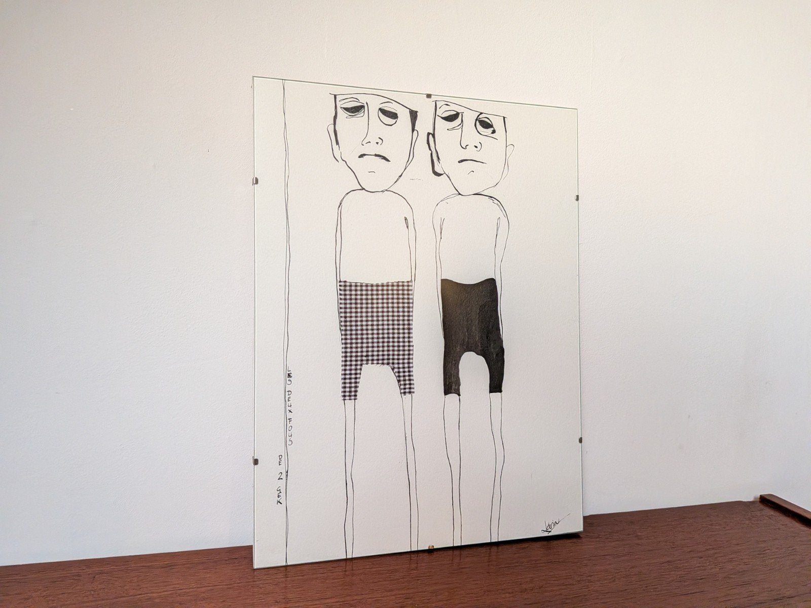 Les Deux Fous - Unieke poster met artistieke tekening, Ophalen of Verzenden, Poster, Print/reproductie, Ingelijst