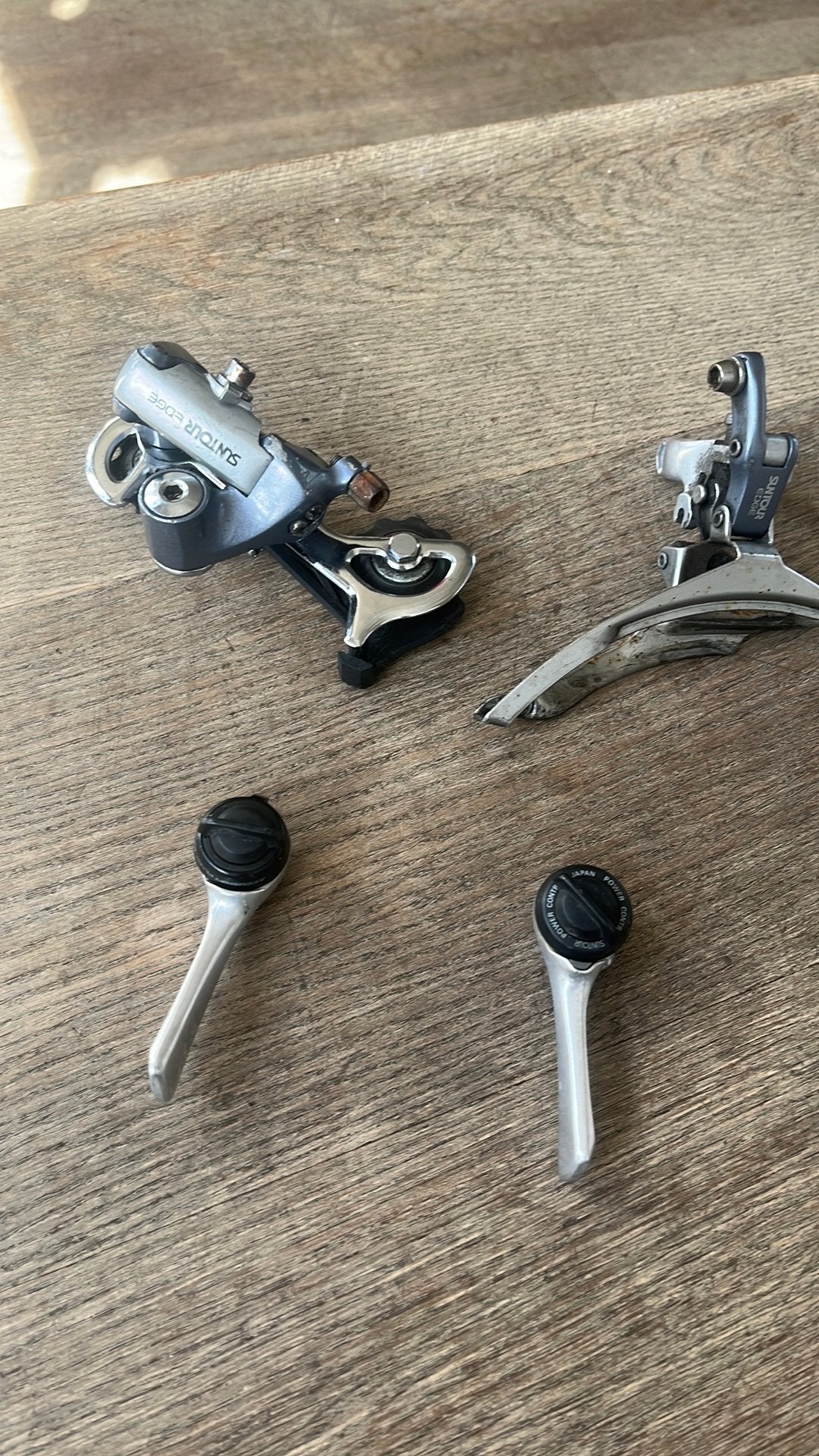 Suntour edge 3 x 8-9 derailleur set en commandeurs shifters, Gebruikt, Derailleur of Ketting, Aluminium, Gravelbike