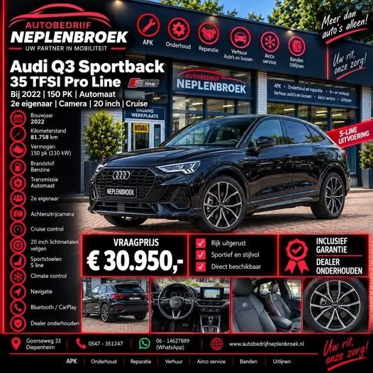 Audi Q3 Sportback 35 TFSI Pro Line Bj 2022 150PK 2e eigen Au, Auto's, Dealer onderhouden, Euro 6, 4 cilinders, 1505 kg