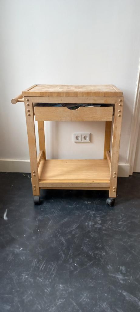 Keuken trolley hout, met hakblok, Zo goed als nieuw, Minder dan 100 cm, 25 tot 50 cm, 50 tot 100 cm
