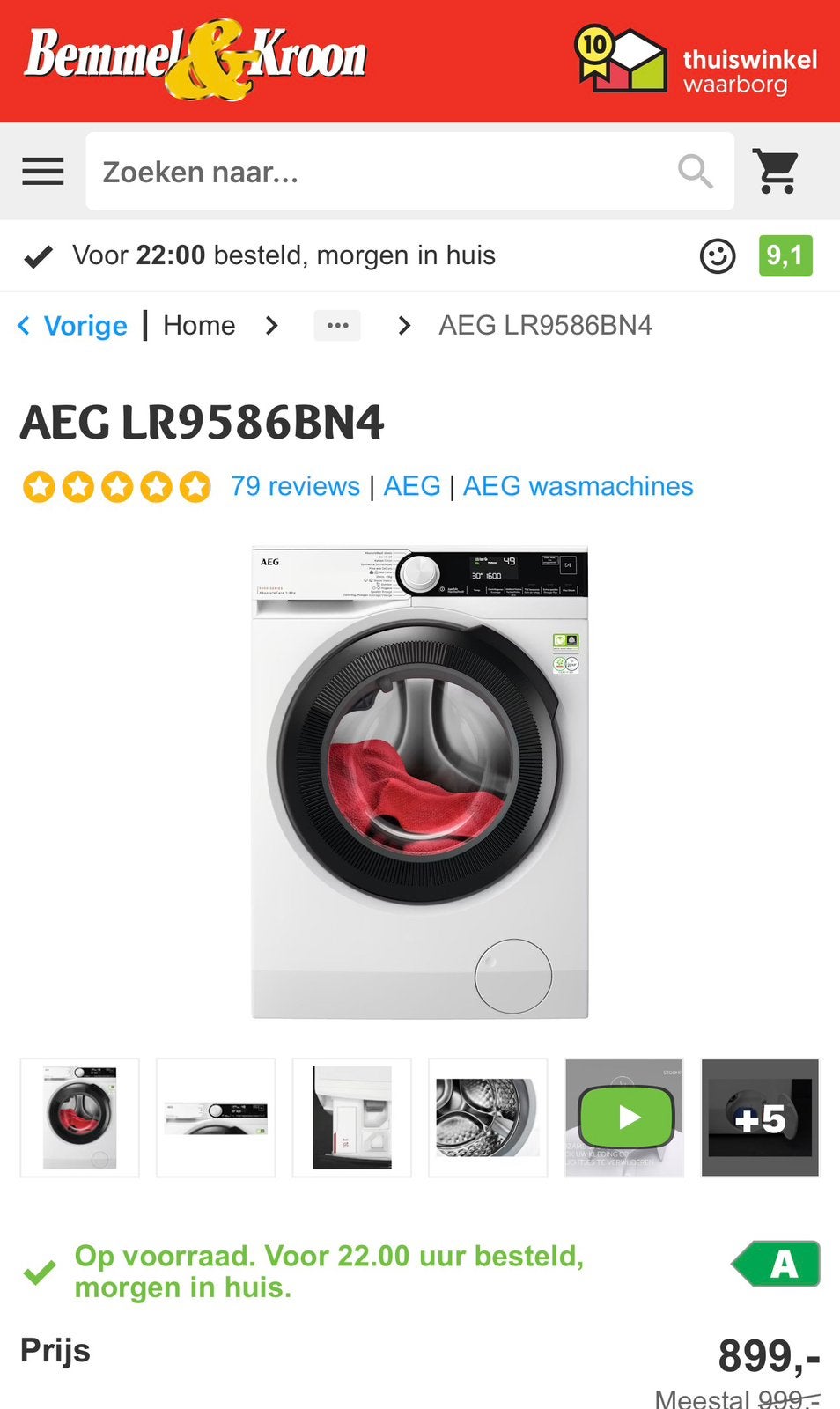 AEG 9000 Serie AbsoluteCare 1-8kg Wasmachine, Ophalen, 6 tot 8 kg, 85 tot 90 cm, 1600 toeren of meer