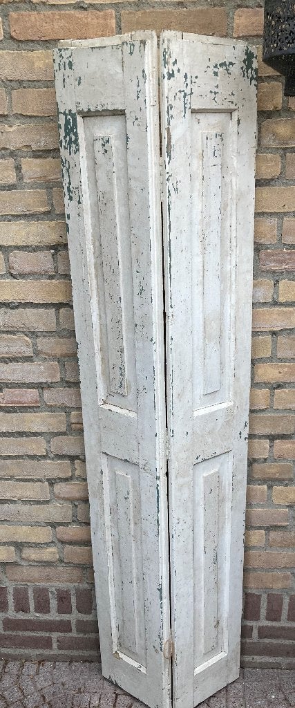 Brocante oud wit hoog dubbel luik - luiken, Ophalen