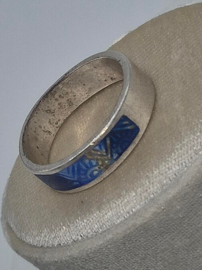 Oude Navajo ring met emaille 925 zilver maat 19, Gebruikt, Verzenden, 19 tot 20, Dame of Heer