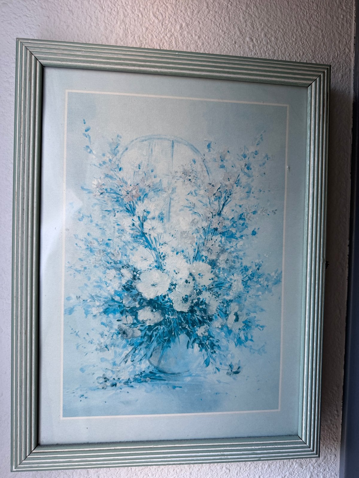 Vintage ingelijste bloemenprint - Sleutelkastje, Ophalen, Gebruikt, Ingelijst werk, Groen