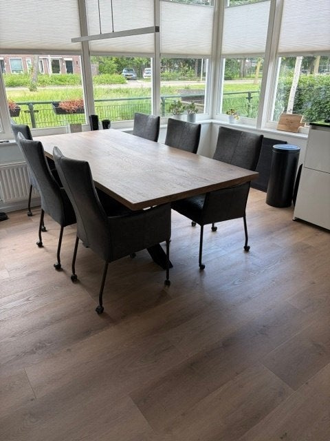 Eethoek met 6 stoelen, Ophalen, Gebruikt, Eikenhout, 200 cm of meer