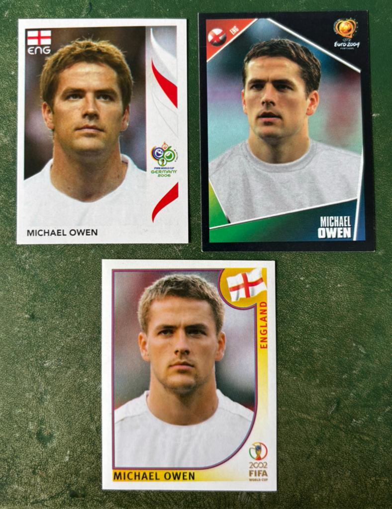 3 panini plaatjes Michael Owen Engeland, Ophalen of Verzenden, Zo goed als nieuw