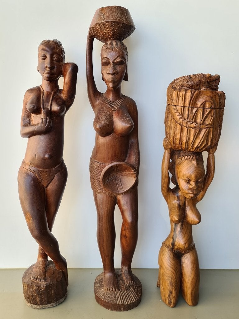 div. Afrikaanse houten beelden stand-beeld hard-hout 70€/st, Antiek en Kunst, Houtsnijwerk, Handgemaakt, Hout, Bruin