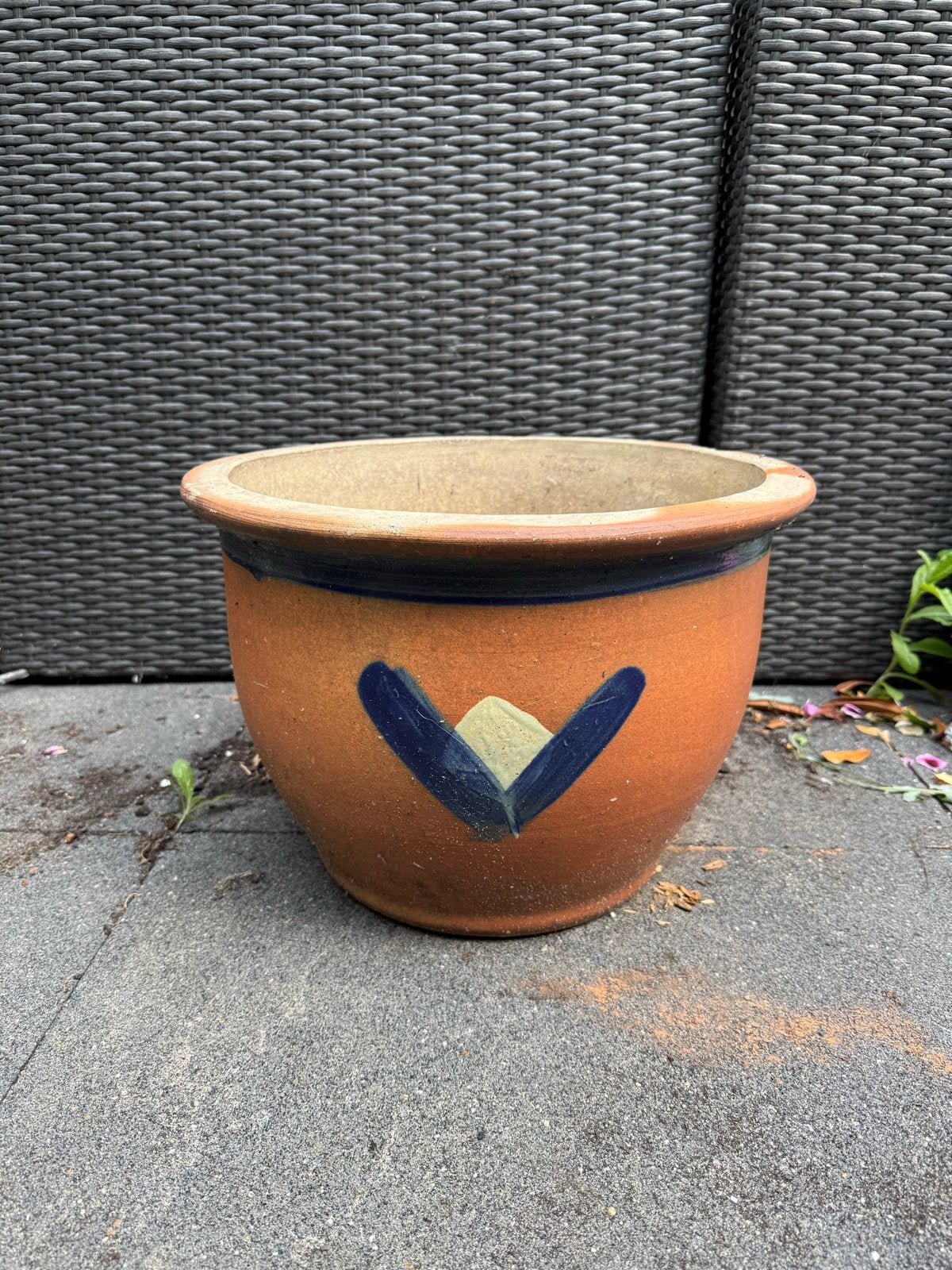 Grote terracotta plantenpot met decoratie, Ophalen, Gebruikt, 40 cm of meer, Rond