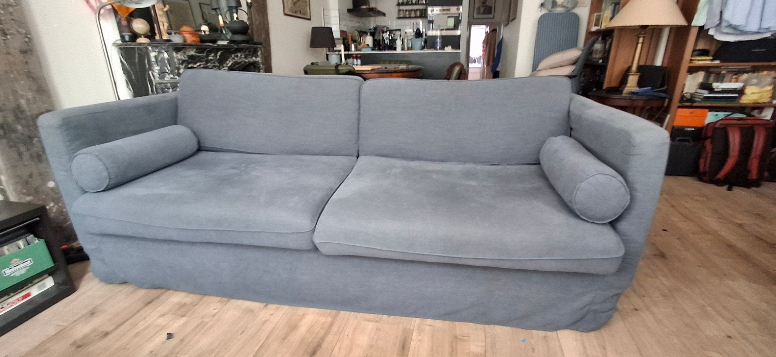 Comfortabele tweepersoonsbank - Grijs (bezorging mogelijk), Huis en Inrichting, Gebruikt, Verzenden, Tweepersoons, 75 tot 100 cm