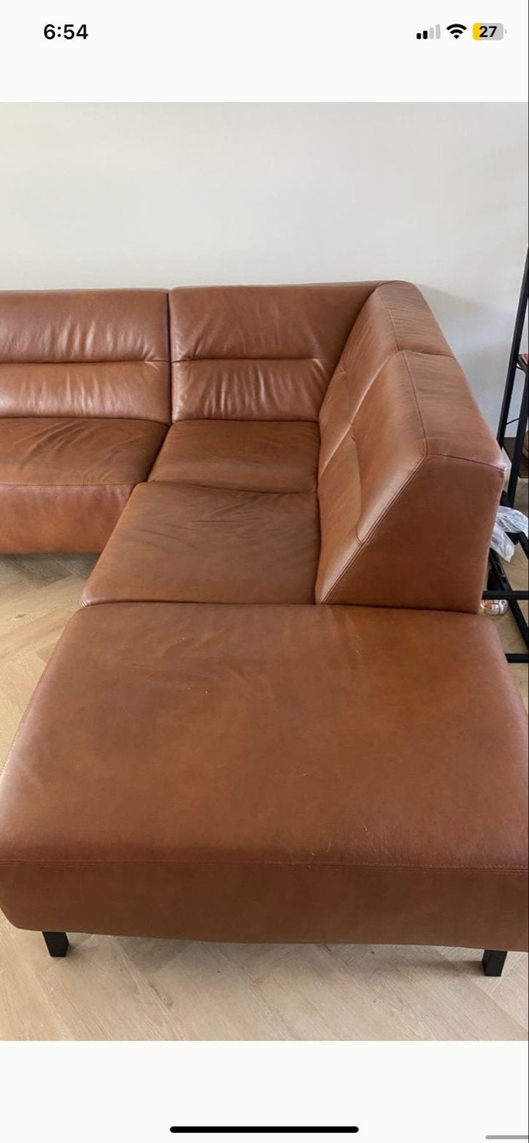 Leren Hoekbank - Cognacbruin - Comfortabel en Stijlvol, Huis en Inrichting, Banken | Bankstellen, 250 tot 300 cm, Gebruikt, 100 tot 125 cm