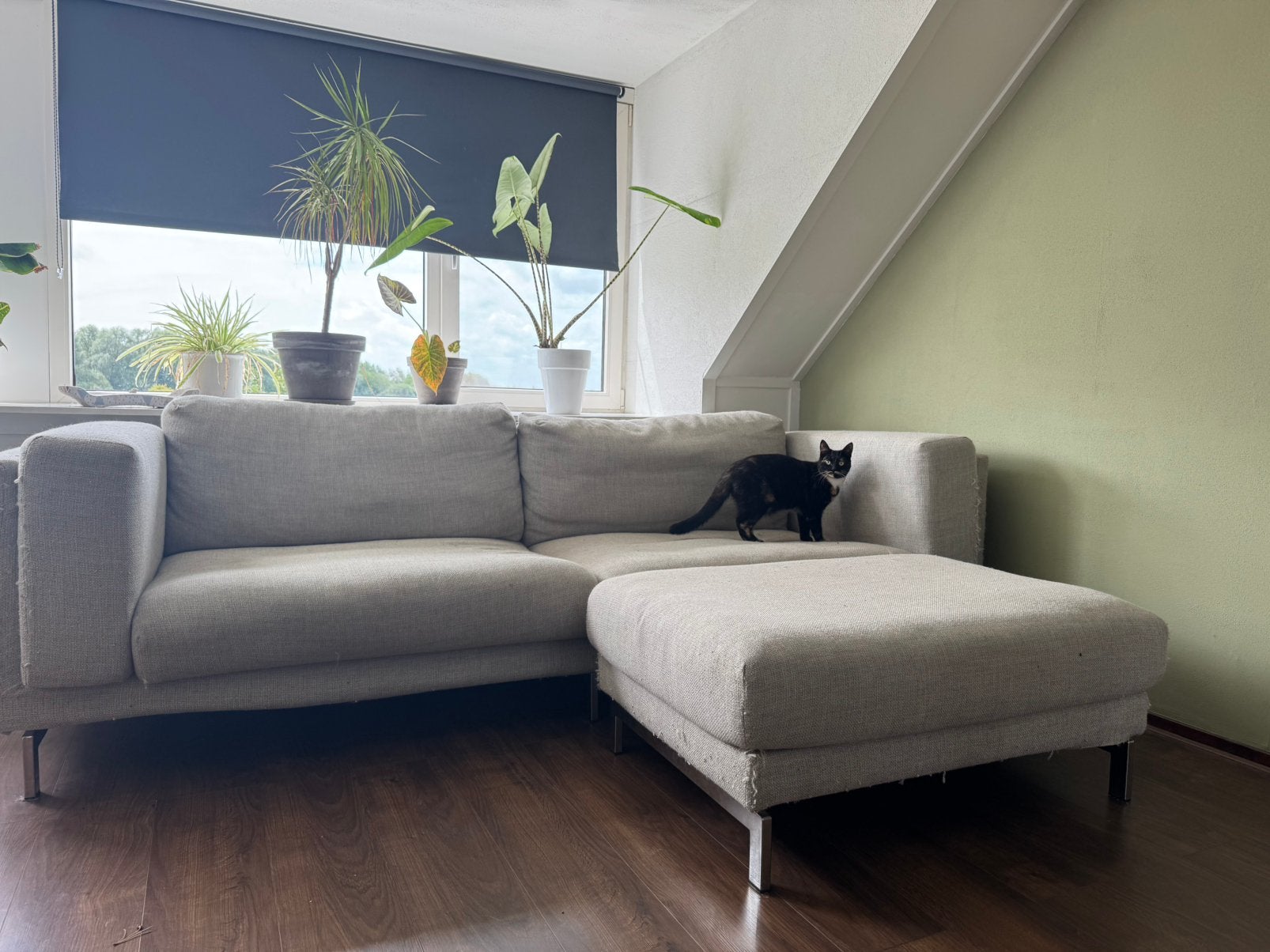 Ikea nockeby 3-zitsbank licht grijs 251×97×66 cm, Huis en Inrichting, Ophalen, Gebruikt, Stof
