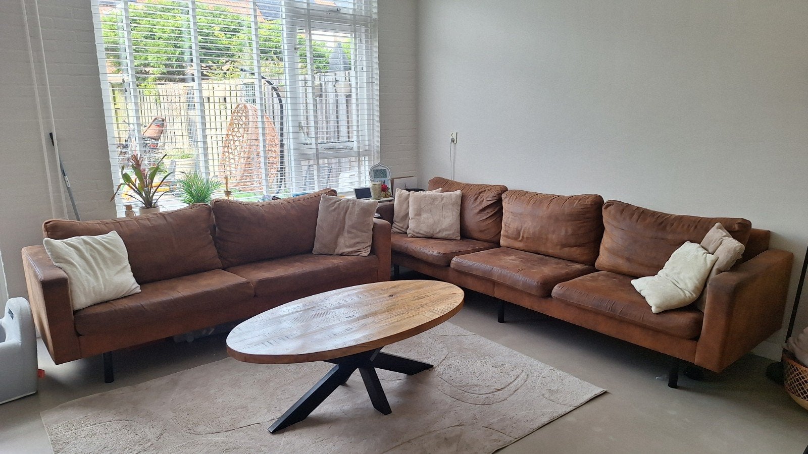 Bruin/Cognac banken, Ophalen, 250 tot 300 cm, Gebruikt, Modern, industrieel
