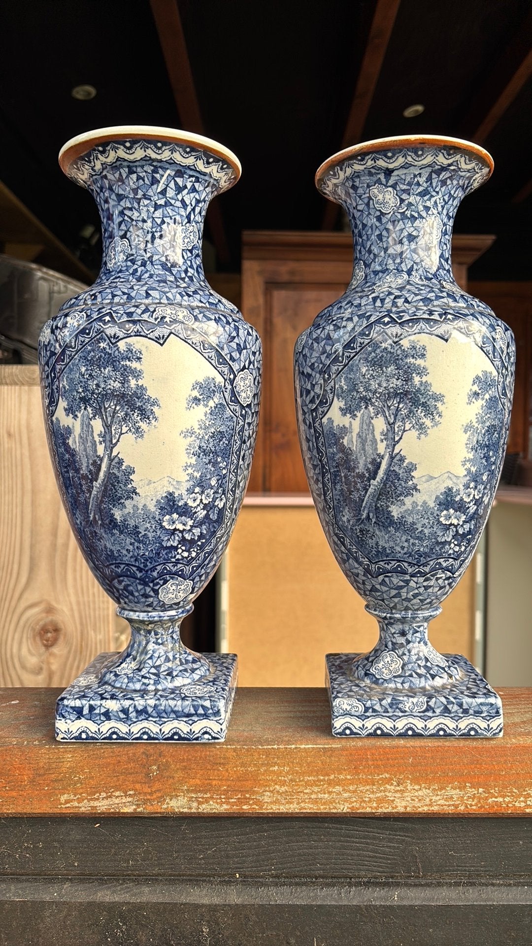 2 Villeroy & Boch Bonn vazen blauw wit ca. 1920, Antiek en Kunst, Ophalen of Verzenden