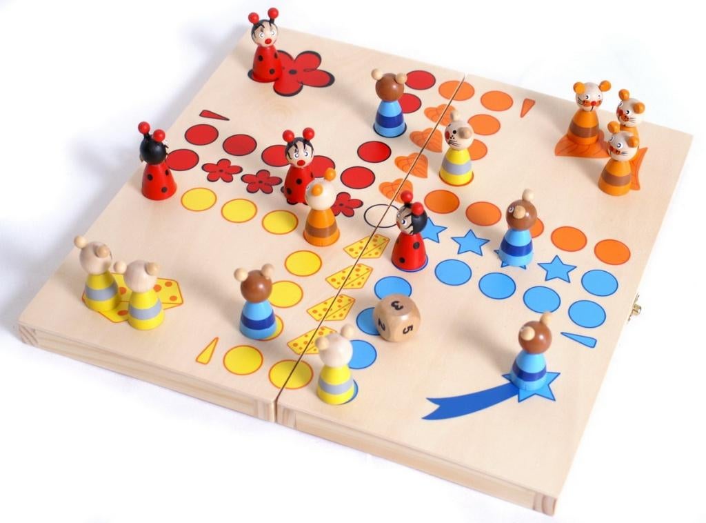 Bordspel dieren (ludo) houten reisspel in opbergdoos, Hobby en Vrije tijd, Gezelschapsspellen | Bordspellen, Nieuw, Een of twee spelers