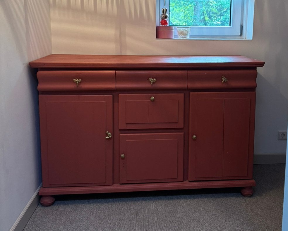 Vintage Dressoir / Commode – Massief Hout - Messing Details, Ophalen, Gebruikt, Met klep(pen), 150 tot 200 cm