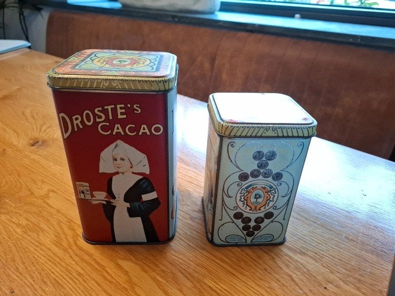 Droste Cacao blikken 2 stuks, Ophalen of Verzenden, Gebruikt, Overige, Droste