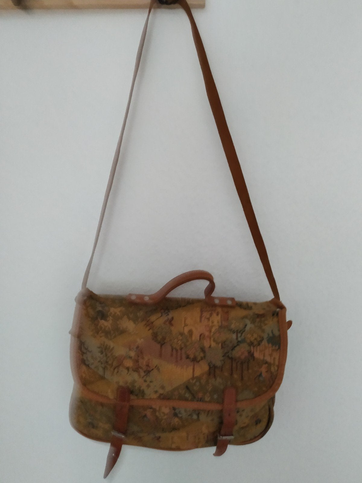 Vintage Gobelin Schoudertas met Leerdetails, Overige merken, Gebruikt, Ophalen of Verzenden, Leer