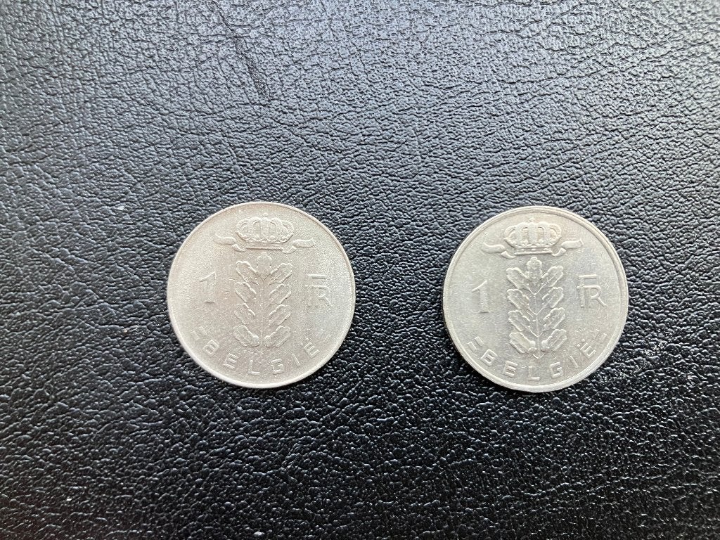 2x Munt 1 Belgische Franc uit 1976 en 1980, Ophalen of Verzenden, Losse munt