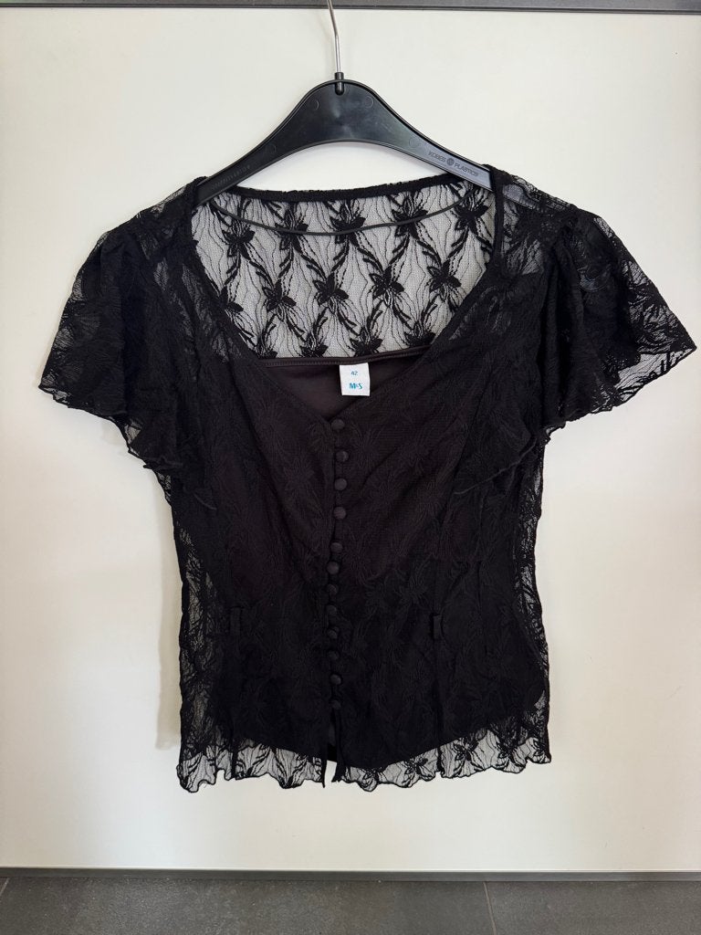 Zwart kanten blouse, Zwart, Maat 42/44 (L), Nieuw, Ophalen of Verzenden