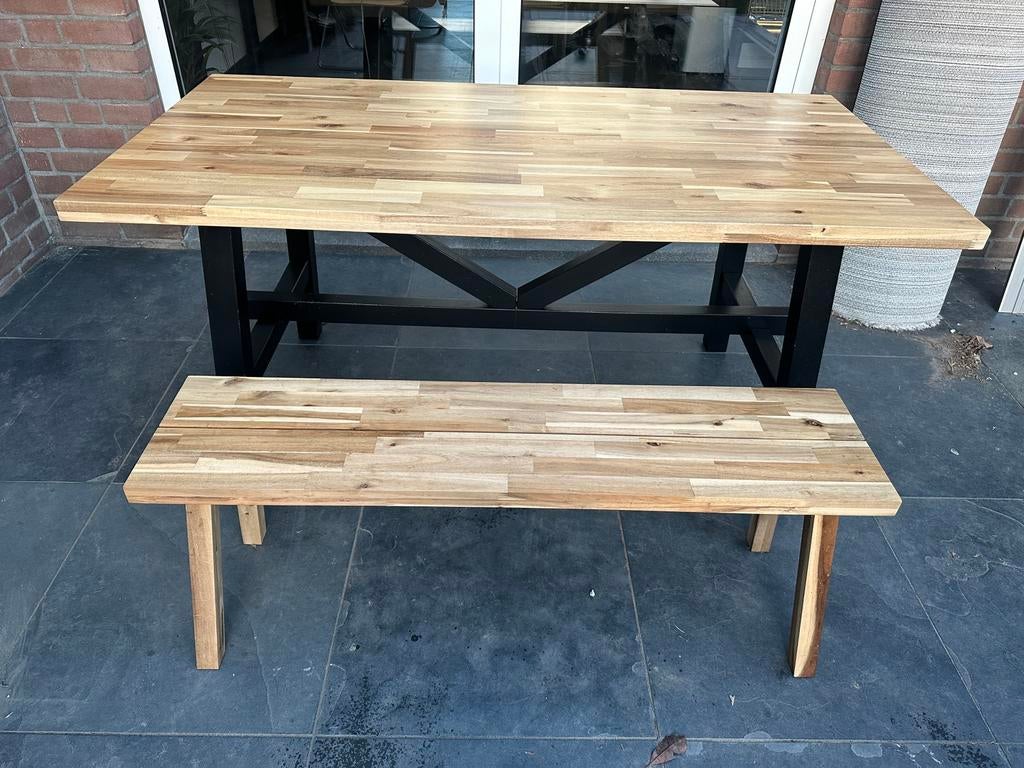 Ikea SKOGSTA tafel + normale bank, Ophalen, Gebruikt, Rechthoekig, Hout