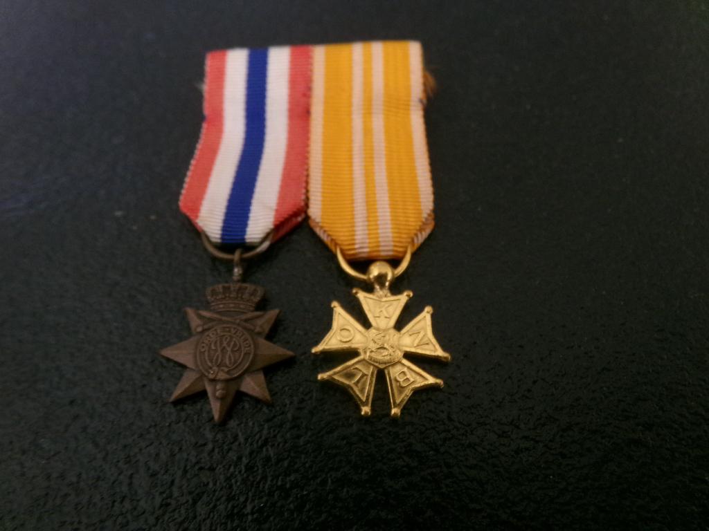 2 Mini Medailles - Orde en Vrede - KNBLO -, Ophalen of Verzenden, Landmacht, Nederland, Lintje, Medaille of Wings