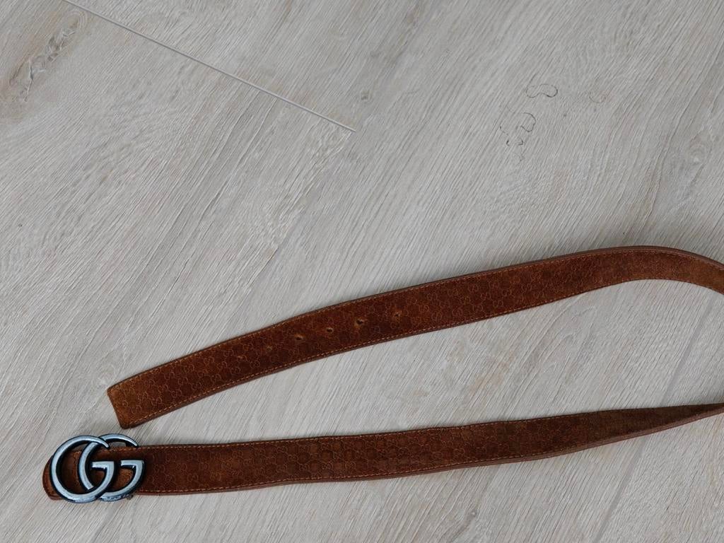 Gucci GG Marmont riem bruin suède, Ophalen of Verzenden, Gedragen, Bruin, Echt leder