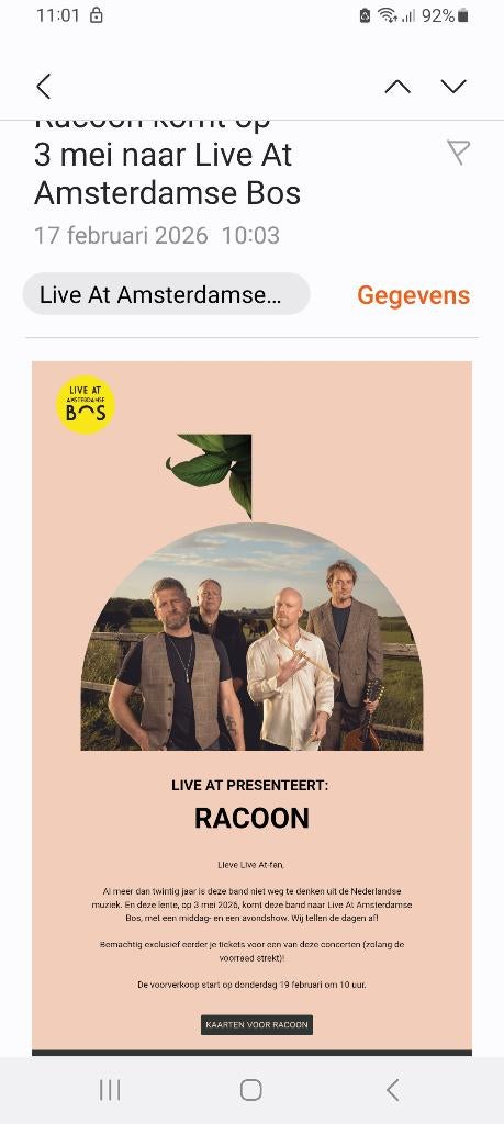 Racoon 2 tickets Amsterdamse bostheater, Twee personen, Mei
