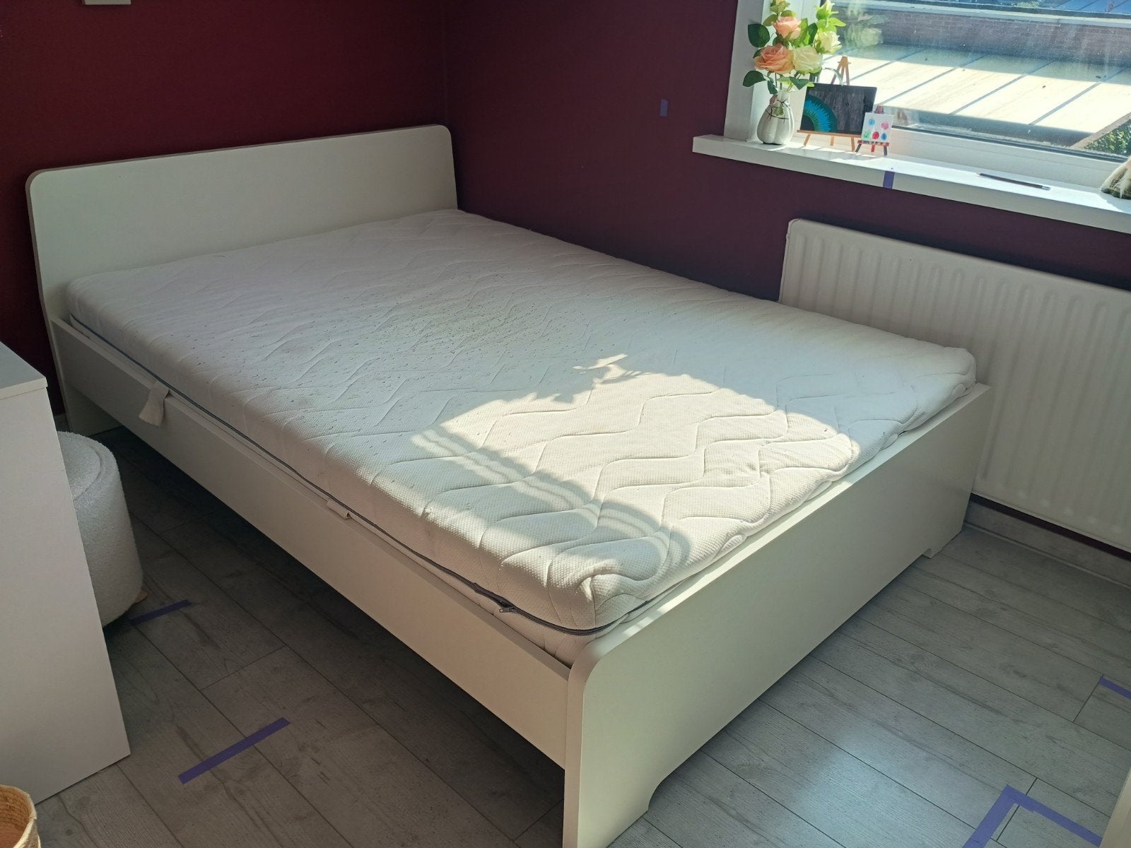 Bed Wit 140x200, Ophalen, Gebruikt, Wit, Tweepersoons