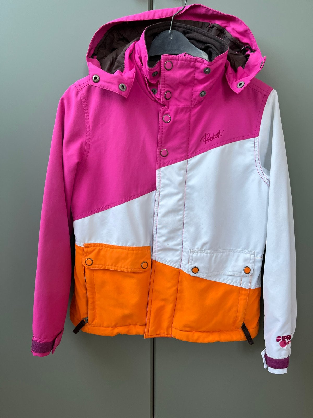 Protest ski-jas/winterjas roze/oranje/wit -maat 152, Kinderen en Baby's, Ophalen of Verzenden, Zo goed als nieuw, Meisje, Jas
