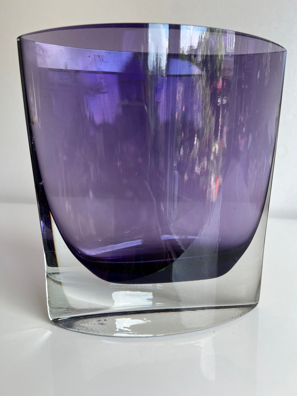 Vintage Krosno Polen Zware Vaas Amethist 18 cm Jaren 70, Antiek en Kunst, Antiek | Glas en Kristal, Ophalen of Verzenden