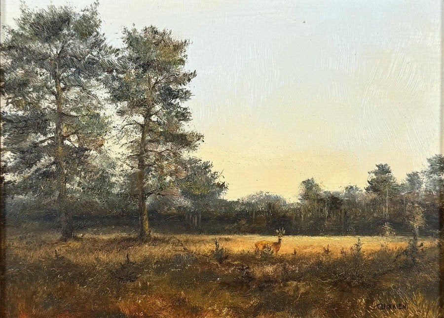 1099. Olieverfschilderij, Tammo Lukkien – bosrand, 20e eeuw, Landschap, Hout, Ophalen of Verzenden, Ingelijst