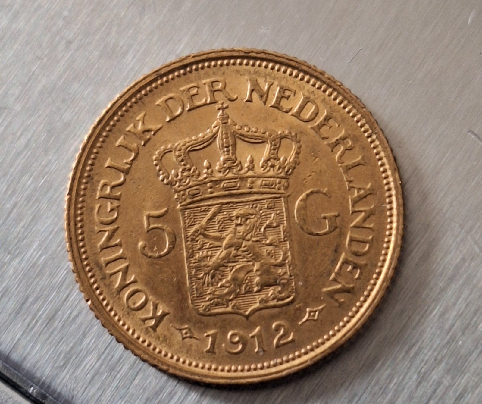 Wilhelmina gouden vijfje 1912, 5 gulden, Koningin Wilhelmina, Losse munt, Goud