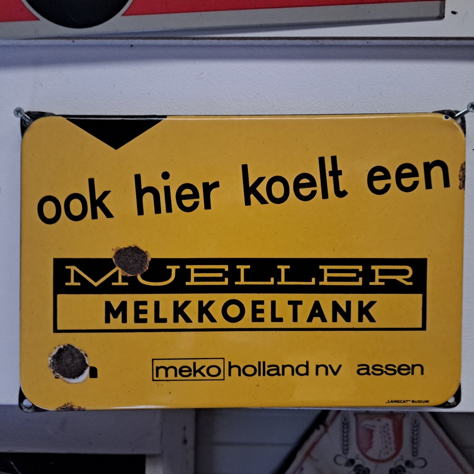 Mueller melkkoeltank Langcat Bussum, Verzamelen, Ophalen of Verzenden, Gebruikt, Reclamebord