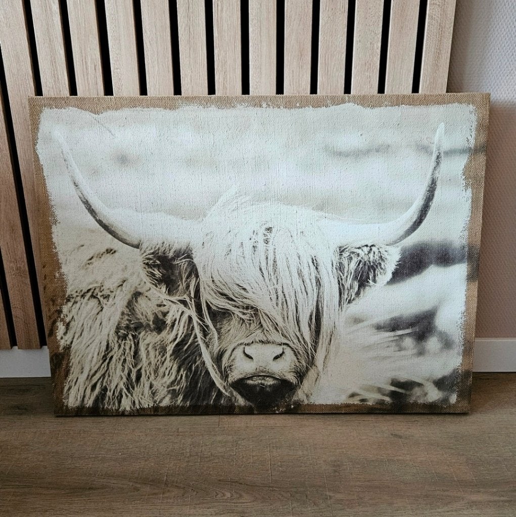 Jute Canvas Schotse Hooglander, Huis en Inrichting, Ophalen, 50 – 75, Nieuw, Schilderij