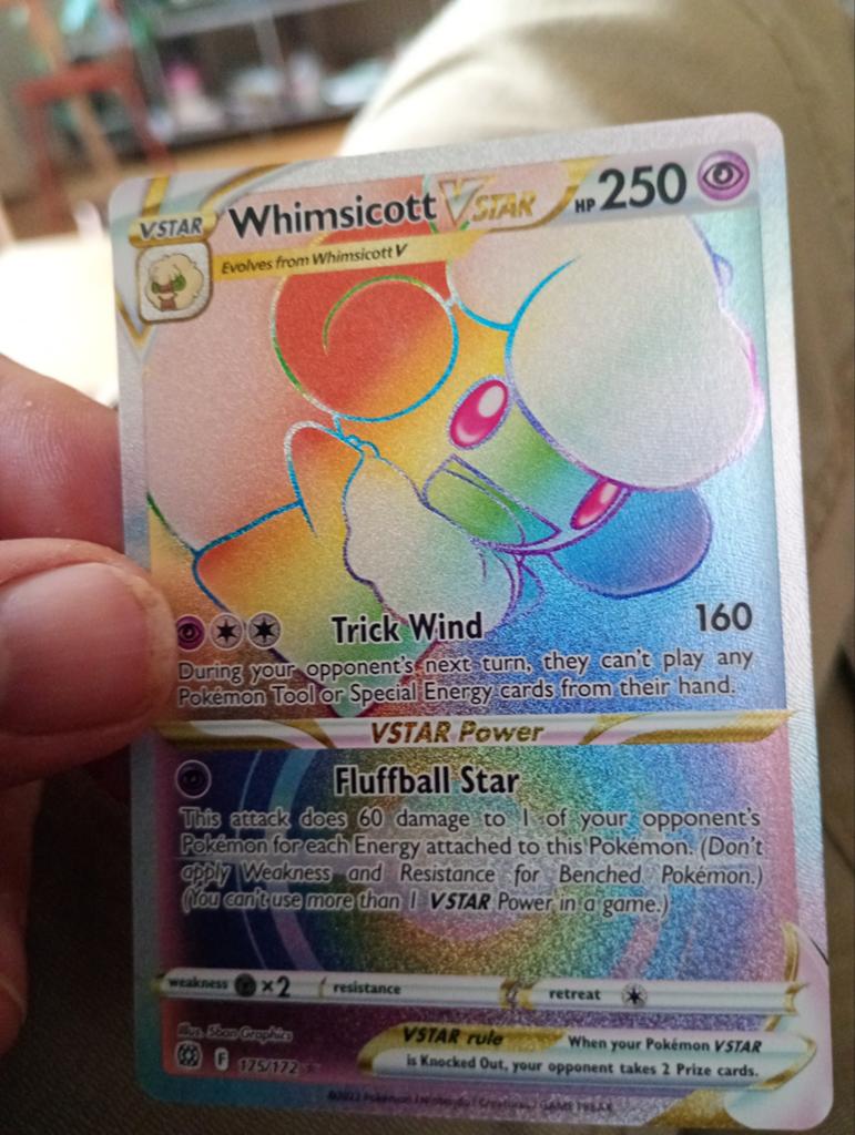 Whimsicott VSTAR Rainbow Rare Pokémon Kaart., Ophalen of Verzenden, Zo goed als nieuw, Losse kaart, Foil