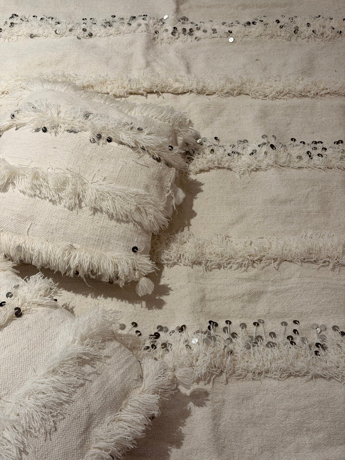 Marokkaanse Handira + 2 kussens, 100 tot 150 cm, Ophalen of Verzenden, Zo goed als nieuw, Crème